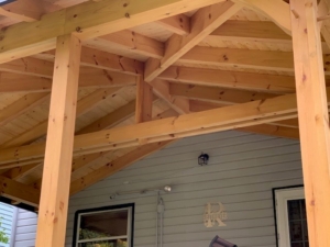 timber frame porch ceiling, timber frame porch addition, Timberhaven, materials package, custom design