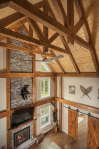 Timber Frame Trusses and Bent, timber frame home, timber frame living area, timber accents, Timberhaven