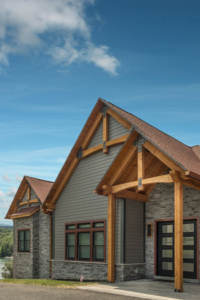 timber trusses at front of home, decorative trusses, timber accents, timberhaven, modern touch of timber