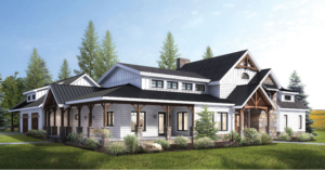 large white home with timber accents, Shade Haven, timber frame design, hybrid home design, Timberhaven