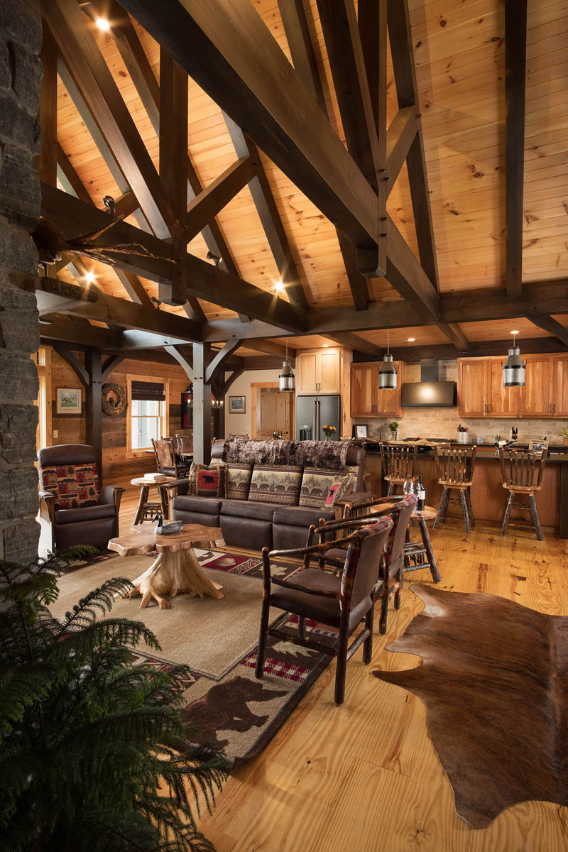 Wide open living area with cathedral ceiling