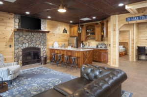 finished lower level log home, white pine, tongue & groove, Timberhaven, lake living