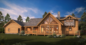 Memorial Lake Log Home Design Rear Elevation, log home design, log homes, Memorial Lake, Timberhaven