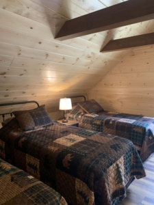 small beds in bunk room, log cabin, white pine, Tongue & Groove finish, Timberhaven