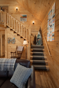 stairs in log cabin, log cabin homes, Timberhaven, log cabin, log home new magazine feature