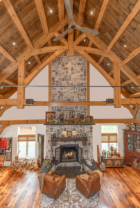 timber frame great room, timber frame home, timber home, hybrid home, award winning, timber frame pavilion, timberhaven