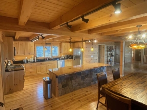 log home kitchen, log home living, log home, Timberhaven, white pine, kiln dried