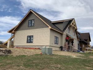 Diamond Kote siding on garage, Timber Frame Model Home Under Construction, Garage Renovation, Timberhaven