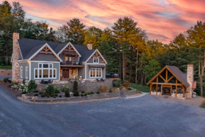 timber frame home and pavilion in mountain setting, timber frame home, timber home, custom home, timber home living, timber frame pavilion, Best in American Living awards, Gold award, Timberhaven