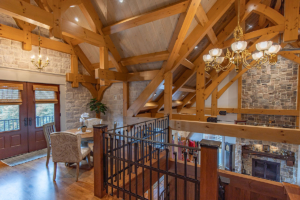 timber frame framework in loft, timber frame home, timber home, custom home, timber home living, Best in American Living awards, Gold award, Timberhaven