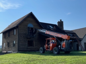 Timber Frame Home Under Construction, Log Home Demolition, Timberhaven