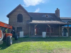 Timber Frame Home Under Construction, Log Home Demolition, Timberhaven