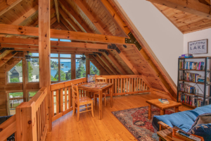 loft area with cathedral ceiling, Timberhaven, log homes, magazine article, Lost & Found, Lewis Log Home