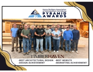 Timberhaven team receiving awards, 2025 Pyramid Awards, design award, marketing awards, Timberhaven