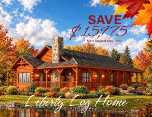 Log cabin in the woods, Liberty log home, Timberhaven, log home discount, feature home, log homes
