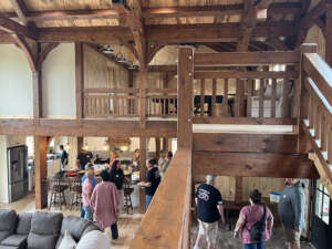 Timber Frame Home being toured by guests, Timberhaven, parade of homes, timber frame homes