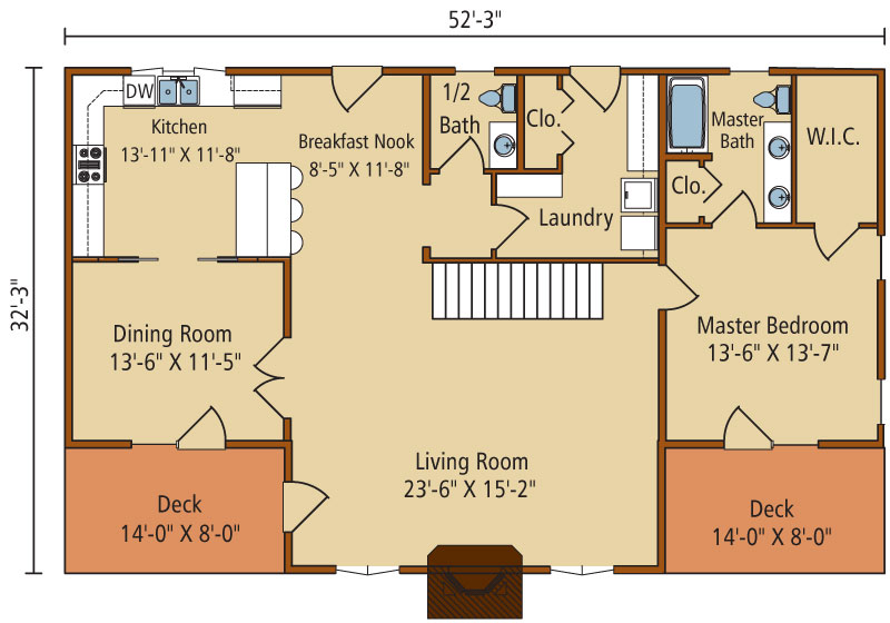 Brookside-II, Timberhaven Log Home, 3 Bedrooms,2 Bathrooms,Log Homes