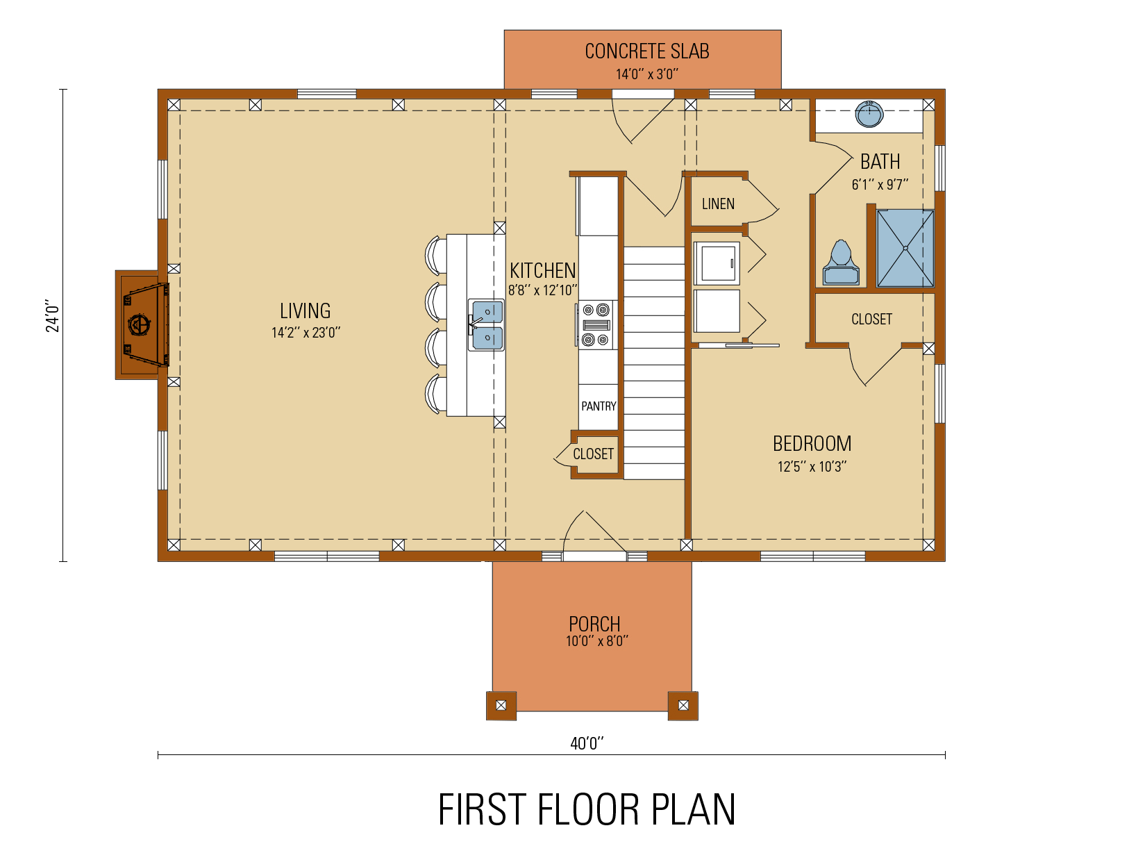 Craftsman Timber Frame Floor Plan, first level